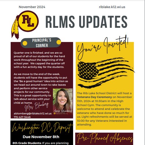 Rib Lake Middle School Monthly Newsletter