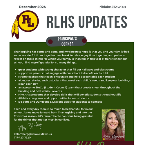 Rib Lake High School Monthly Newsletter